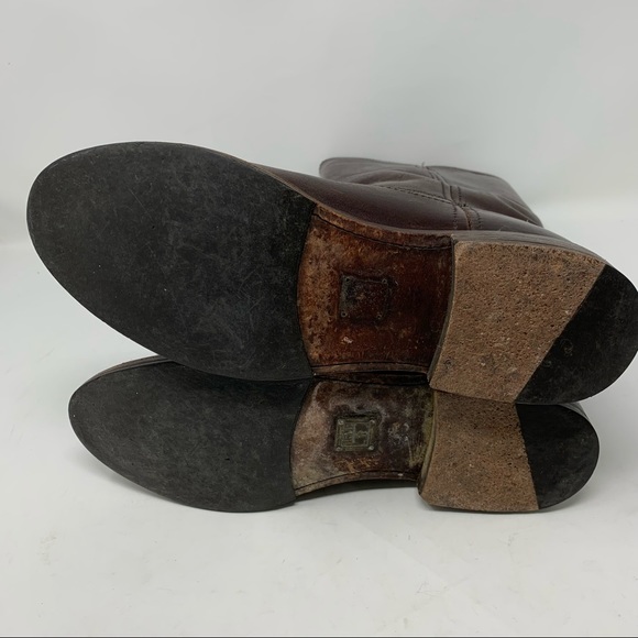 Frye 7.5 Tall Brown Leather Boots Low Heel Classic - Picture 8 of 11